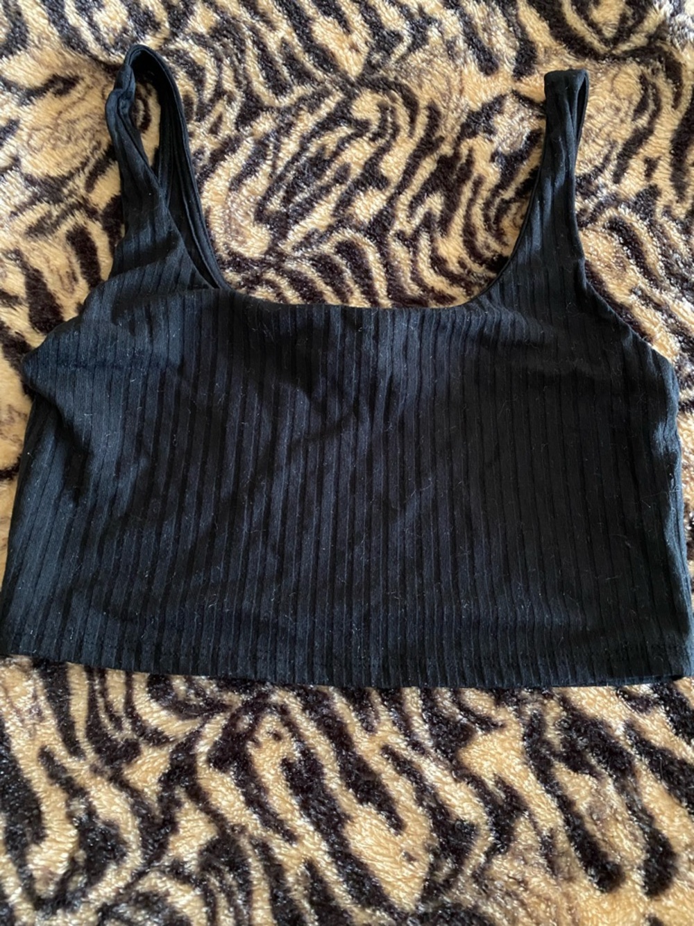 Olia Black Ribbed Crop Tank Top